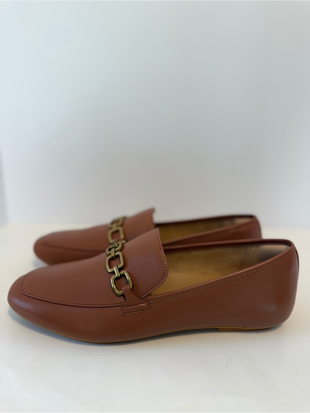 FitFlop Delicato Brown Leather Slip On Loafers Chain Detail ladies US 11 EU 43